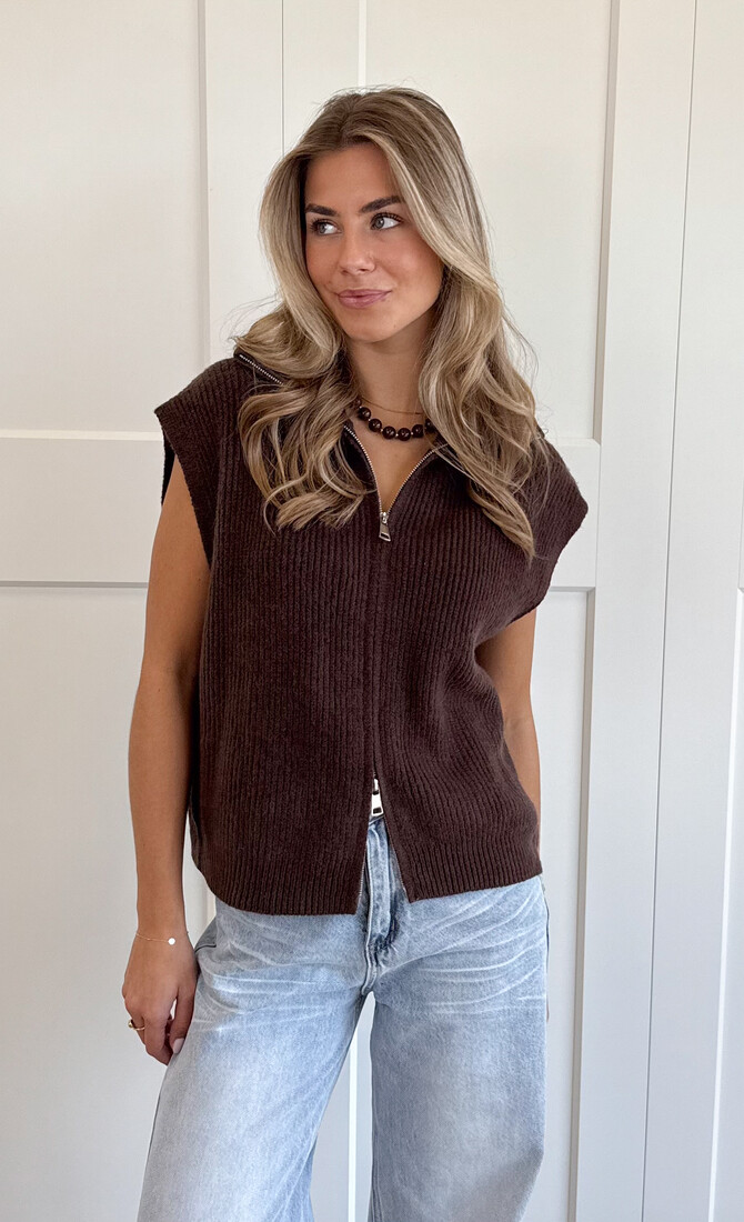 Zipper gilet Yuna bruin