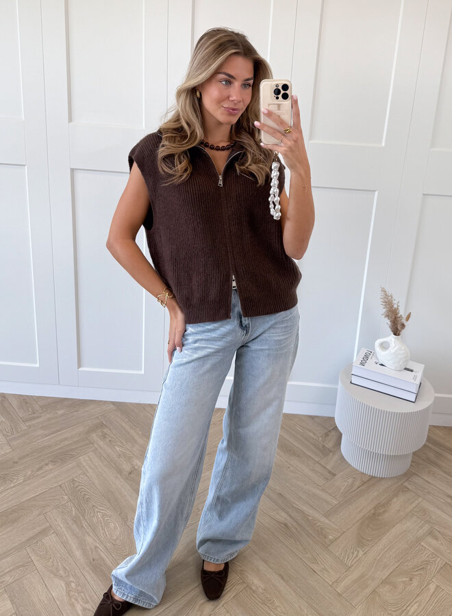 Zipper gilet Yuna bruin