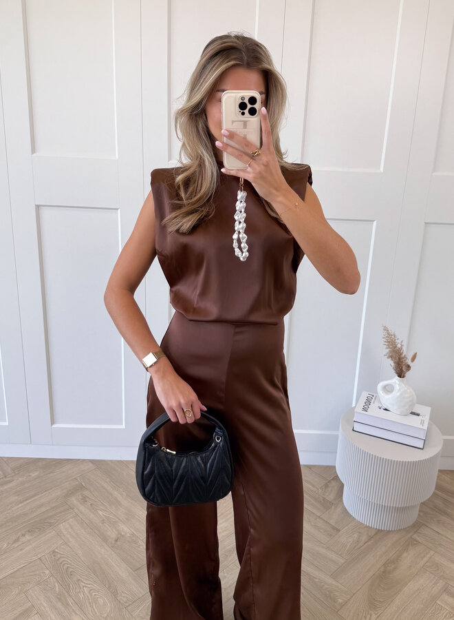 Jumpsuit satin Lily bruin