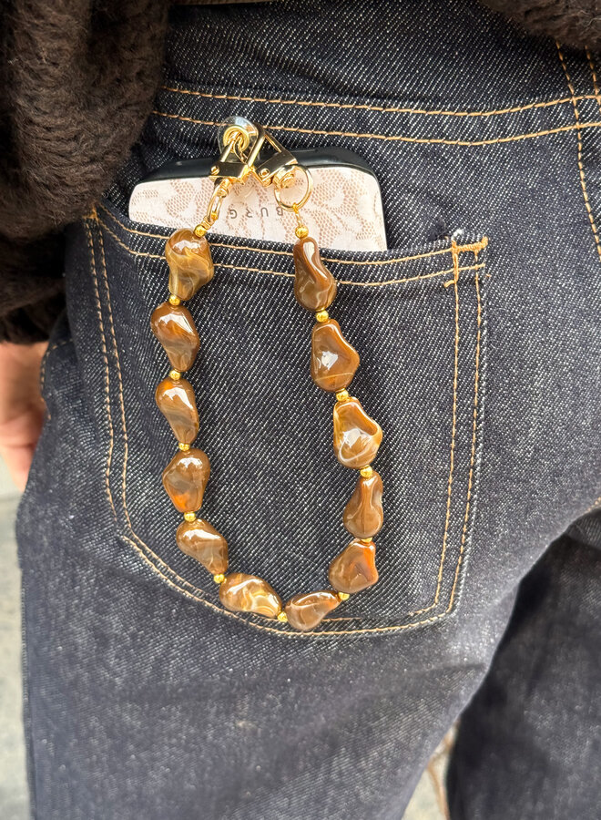 Telefoonkoord bruine parels