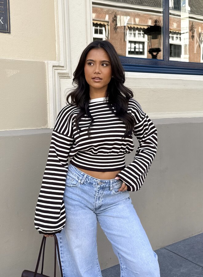 Strepen trui Hazel bruin