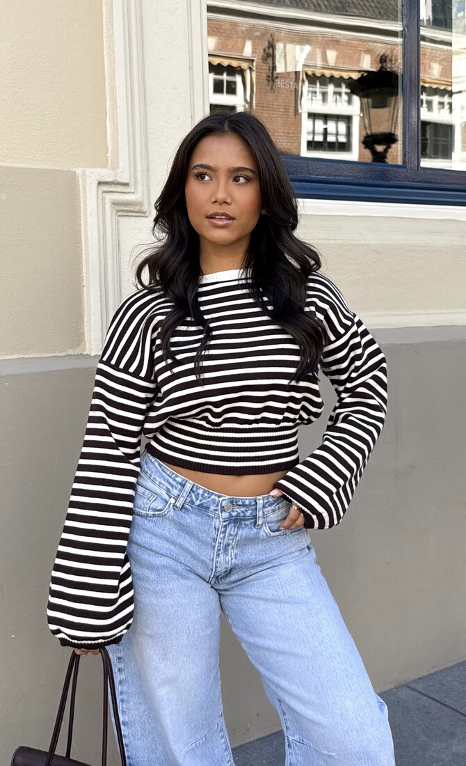 Strepen trui Hazel bruin