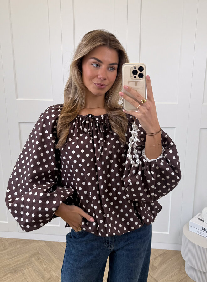 Bruine polkodots top Isaline
