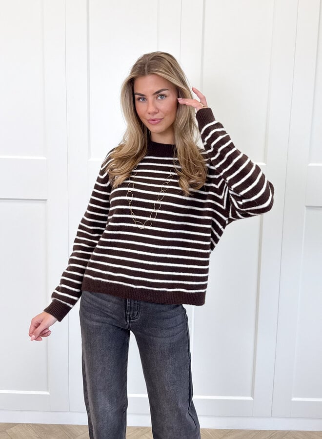 Strepen trui Elinora bruin