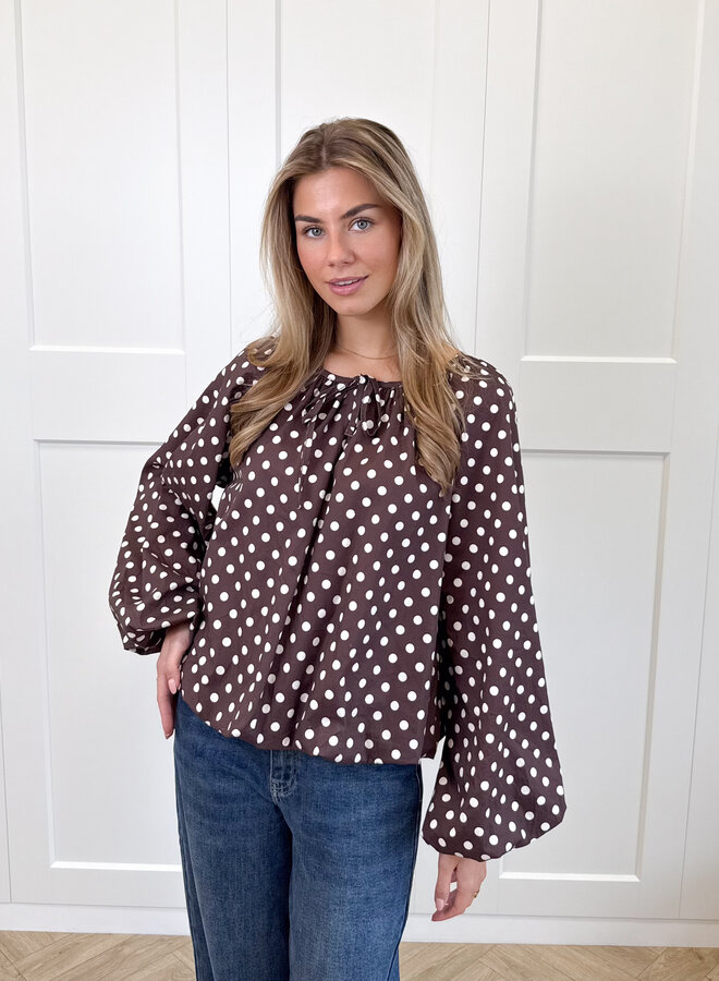 Bruine polkodots top Isaline