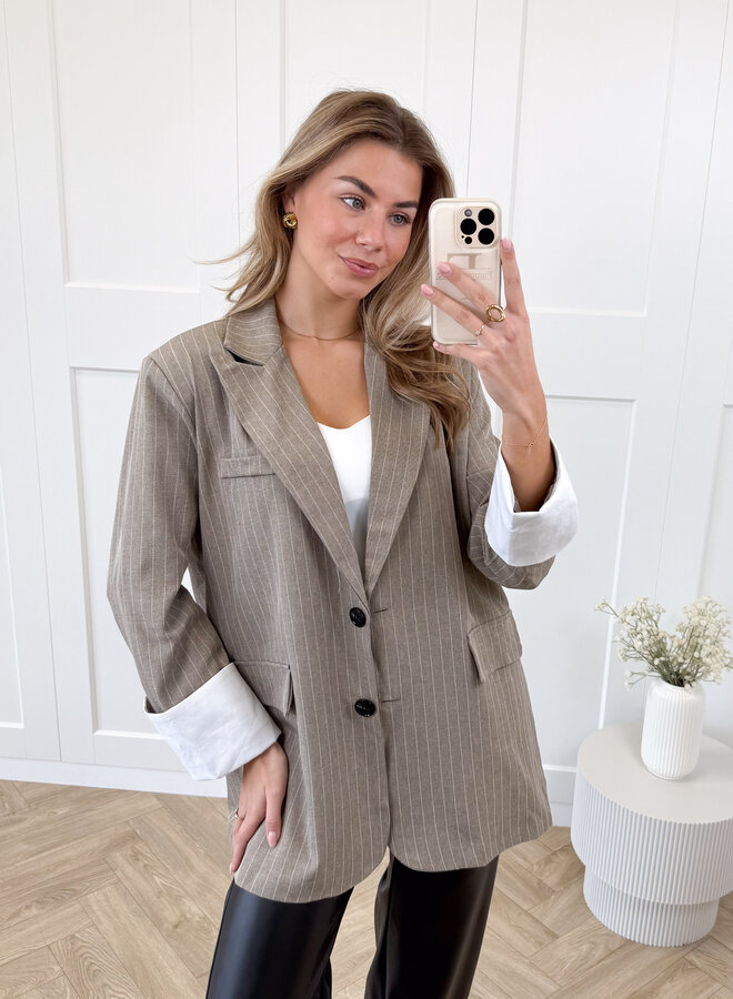 Gestreepte blazer Fenna taupe
