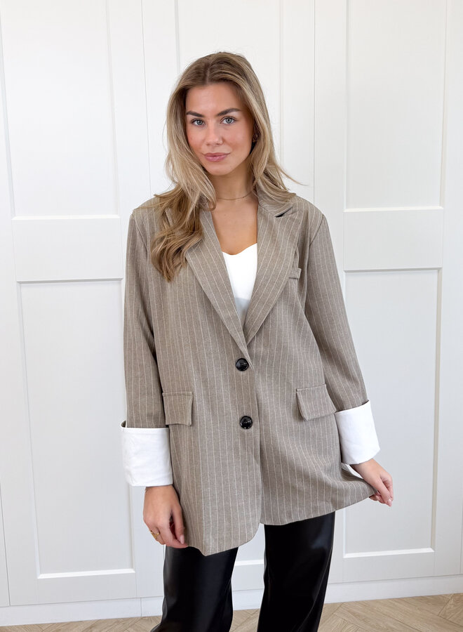 Gestreepte blazer Fenna taupe