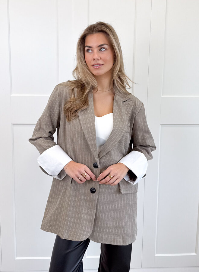 Gestreepte blazer Fenna taupe