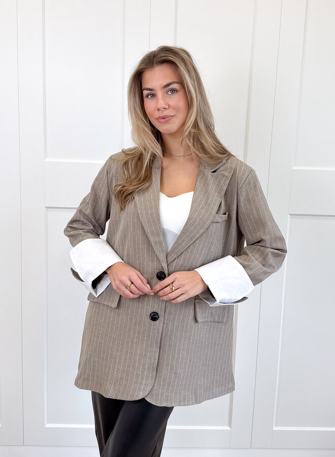 Gestreepte blazer Fenna taupe
