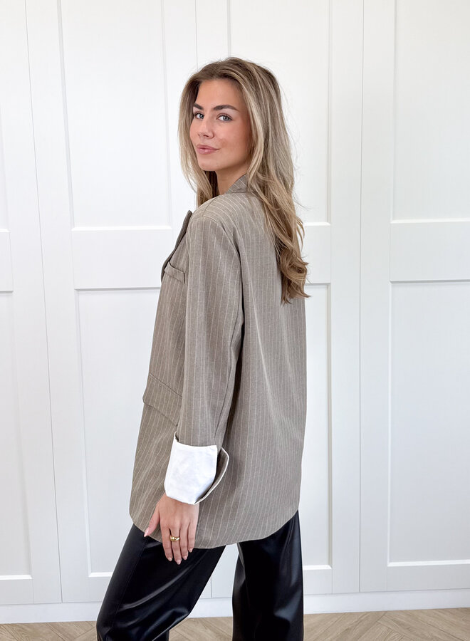 Gestreepte blazer Fenna taupe