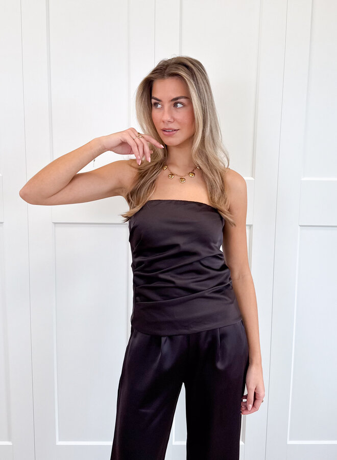 Strapless satin top Rodé bruin