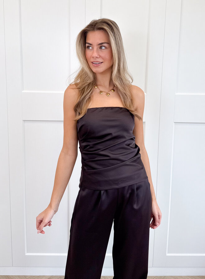Strapless satin top Rodé bruin