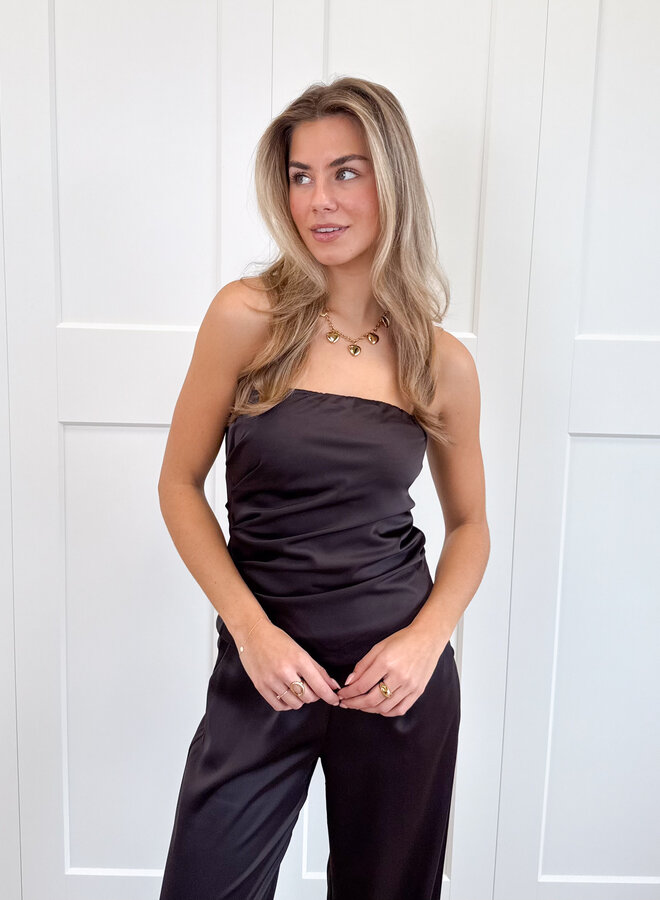 Strapless satin top Rodé bruin