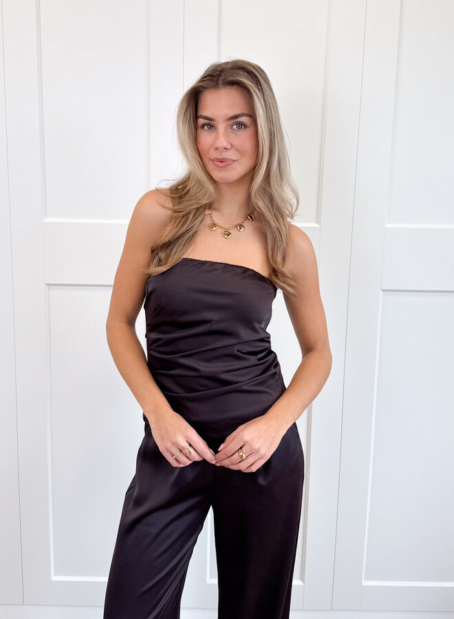 Strapless satin top Rodé bruin