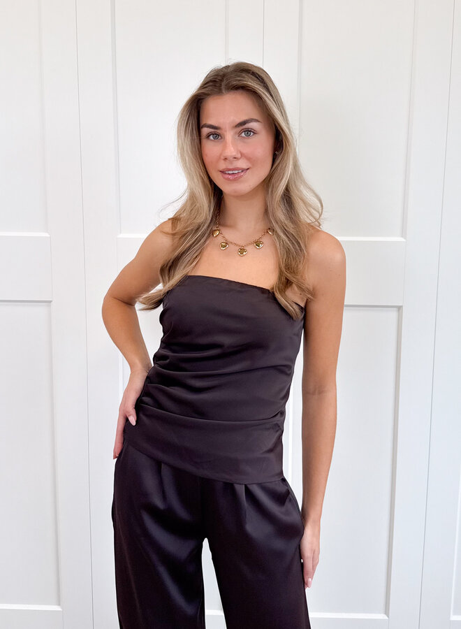 Strapless satin top Rodé bruin