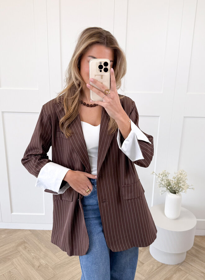 Gestreepte blazer Fenna bruin
