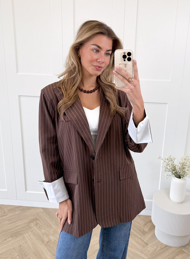 Gestreepte blazer Fenna bruin