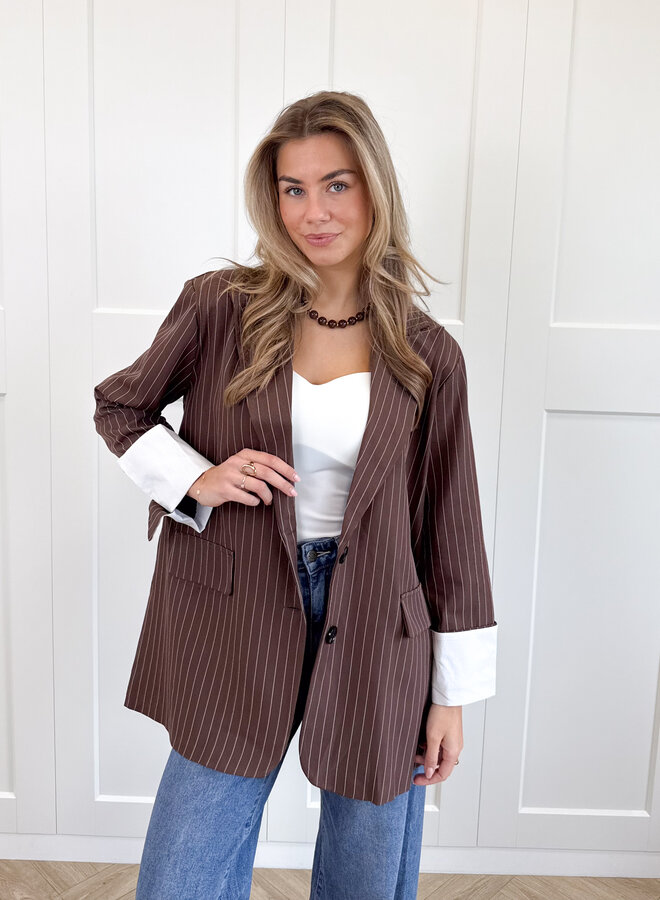 Gestreepte blazer Fenna bruin
