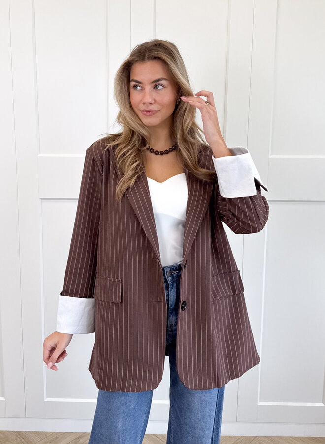 Gestreepte blazer Fenna bruin