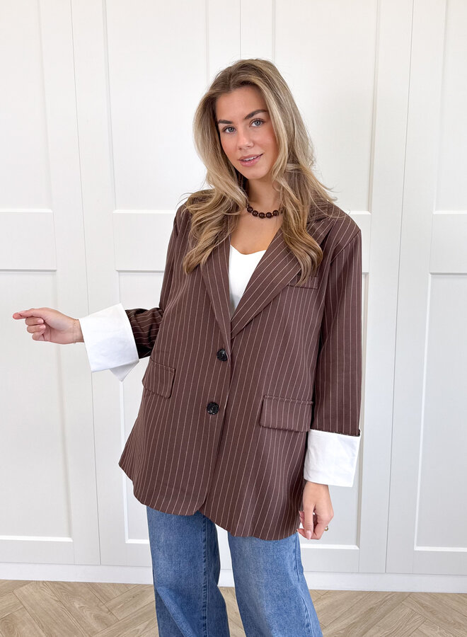 Gestreepte blazer Fenna bruin