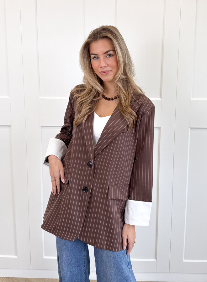 Gestreepte blazer Fenna bruin