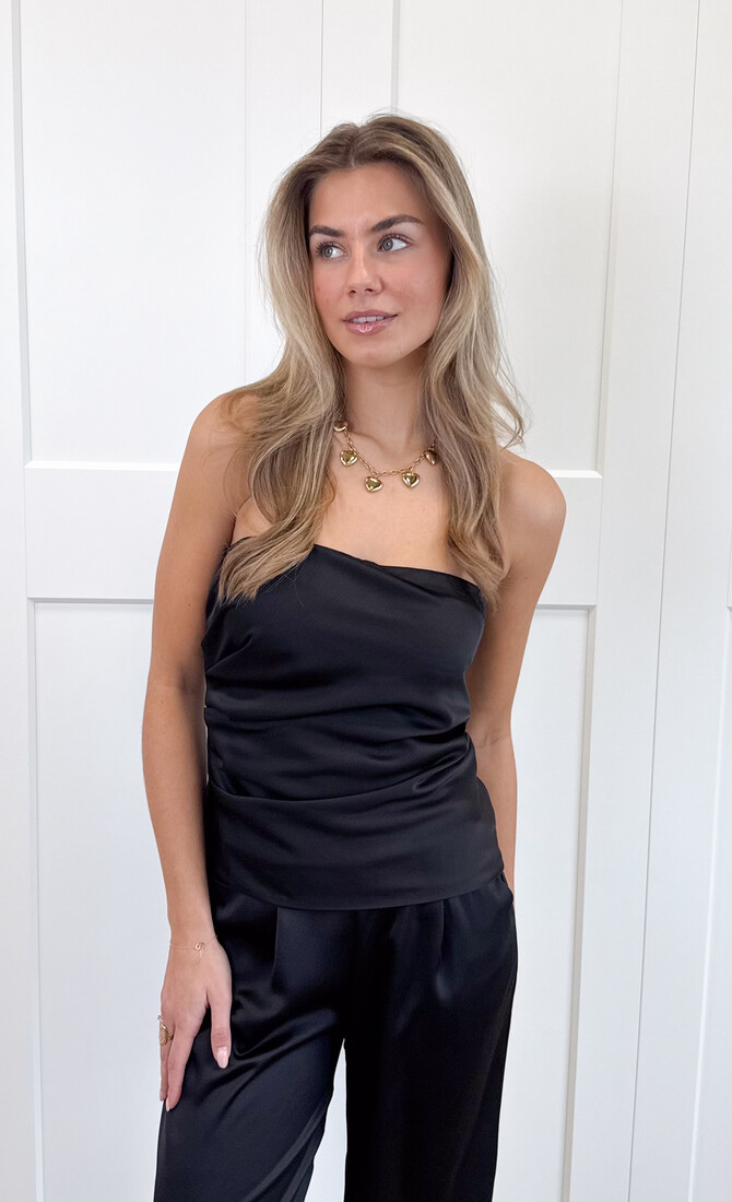 Strapless satin top Rodé zwart