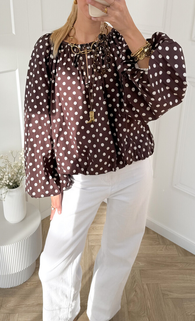 Bruine polkodots top Isaline