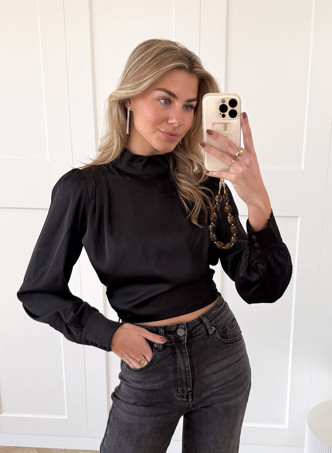 Satijnen top Elise zwart