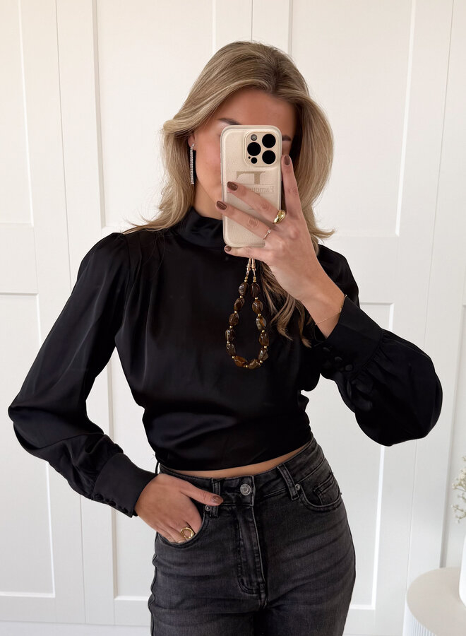 Satijnen top Elise zwart