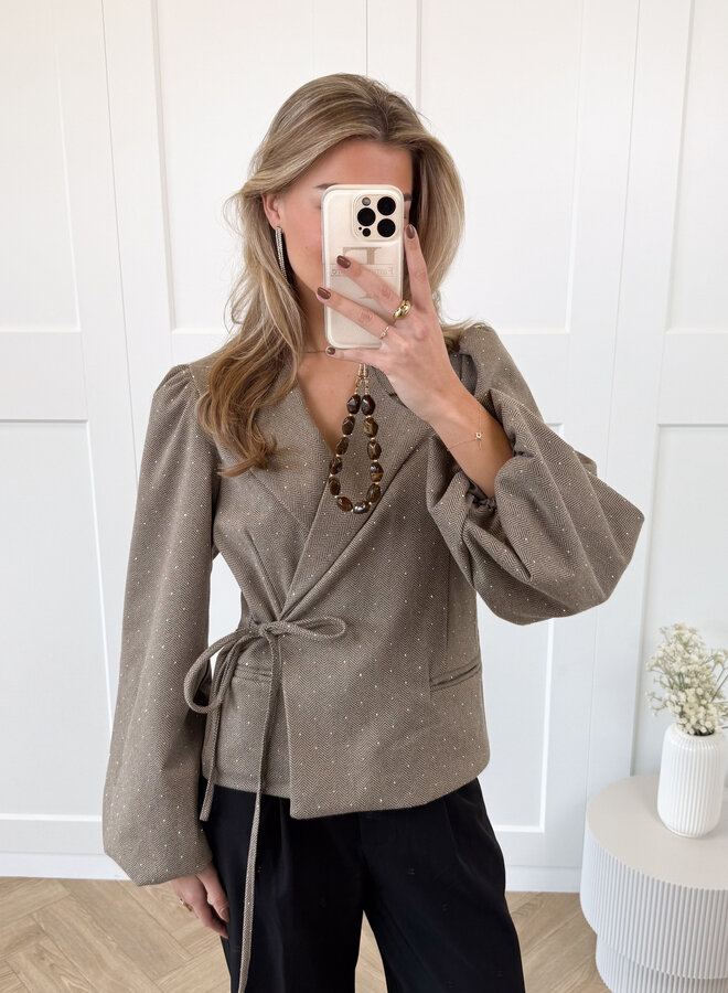 Blazer met glitter steentjes beige