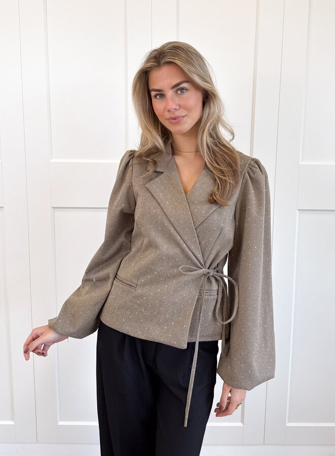 Blazer met glitter steentjes beige