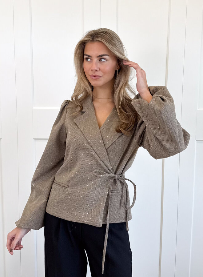 Blazer met glitter steentjes beige