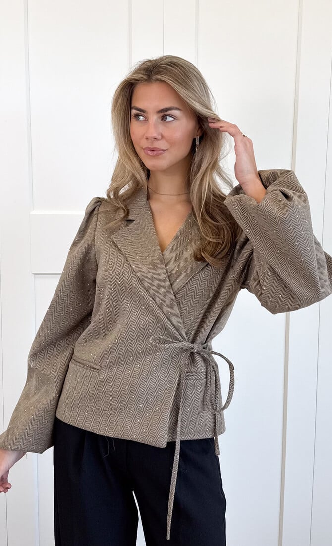 Blazer met glitter steentjes beige