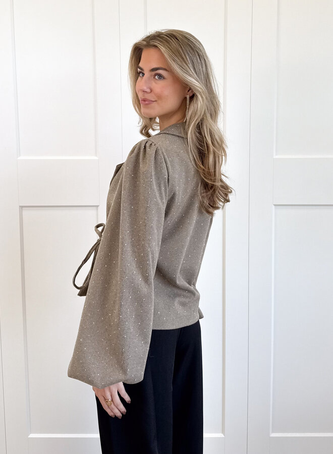 Blazer met glitter steentjes beige