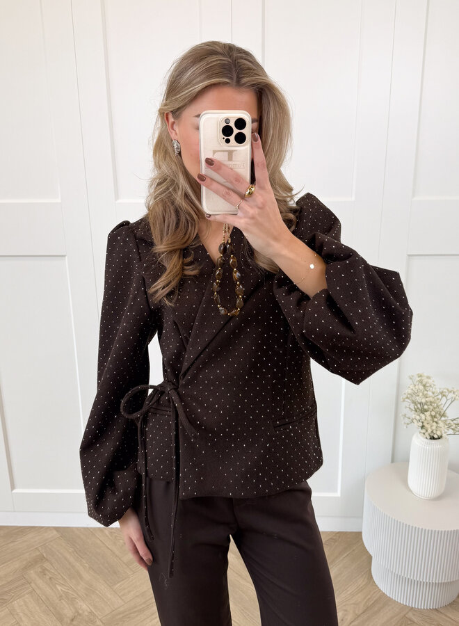 Blazer met glitter steentjes bruin