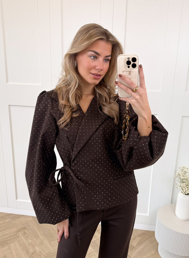 Blazer met glitter steentjes bruin