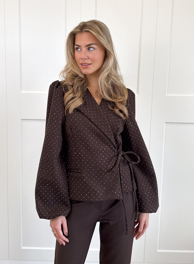 Blazer met glitter steentjes bruin