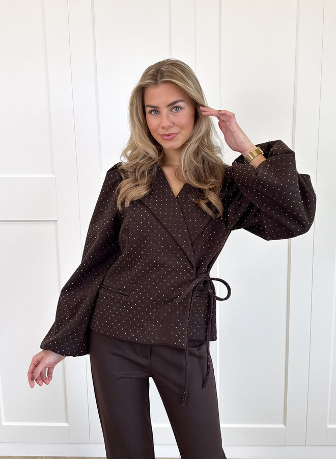 Blazer met glitter steentjes bruin