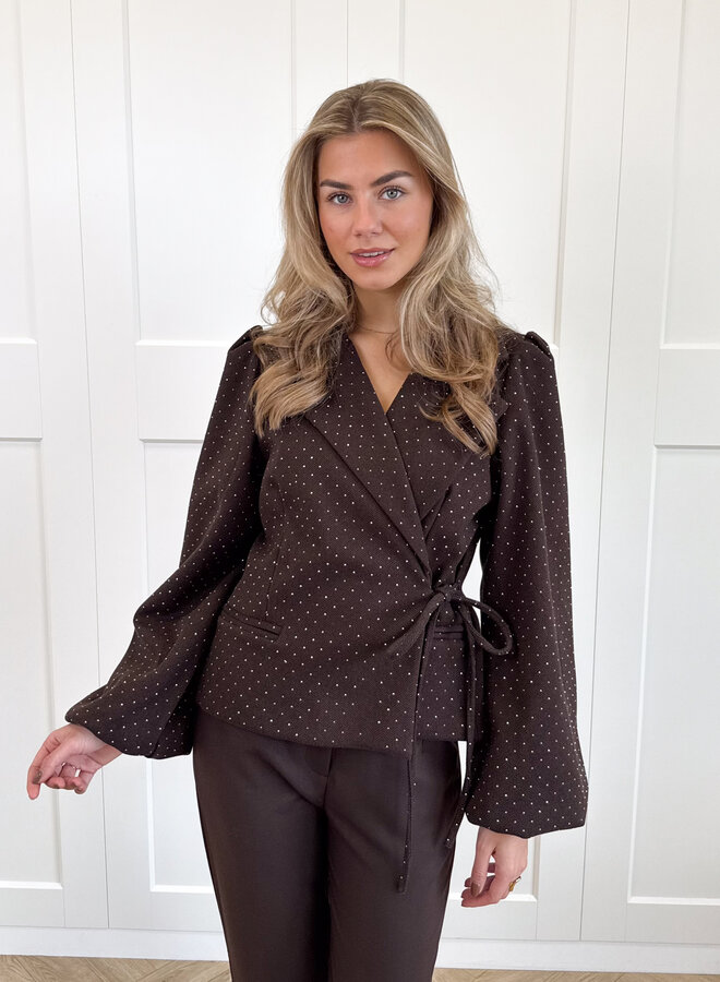 Blazer met glitter steentjes bruin