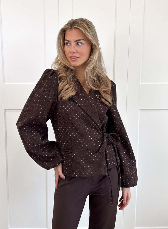 Blazer met glitter steentjes bruin