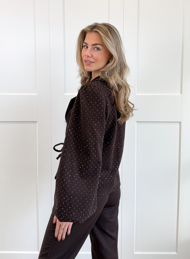 Blazer met glitter steentjes bruin