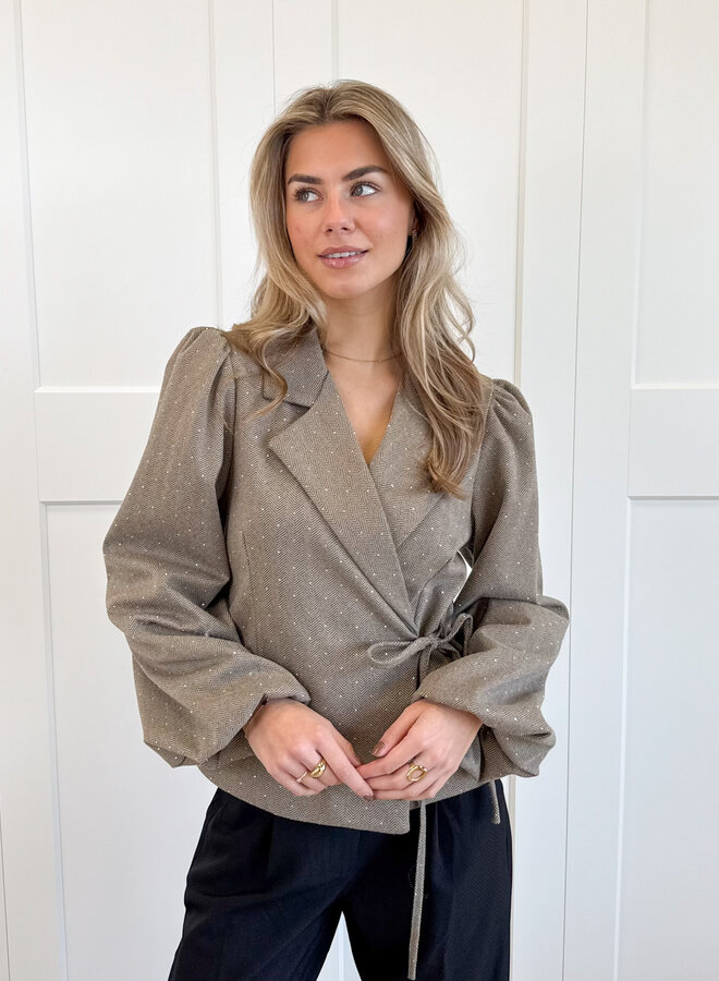 Blazer met glitter steentjes beige