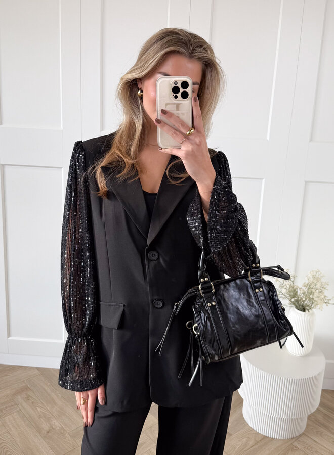 Blazer met pailletten mouwen zwart