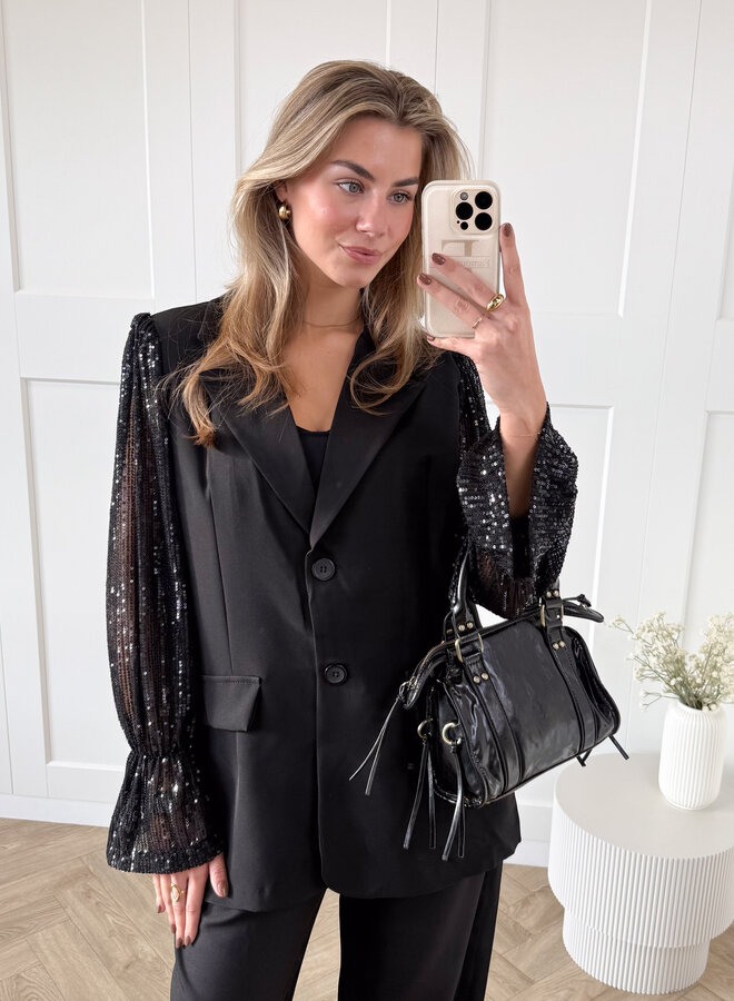 Blazer met pailletten mouwen zwart