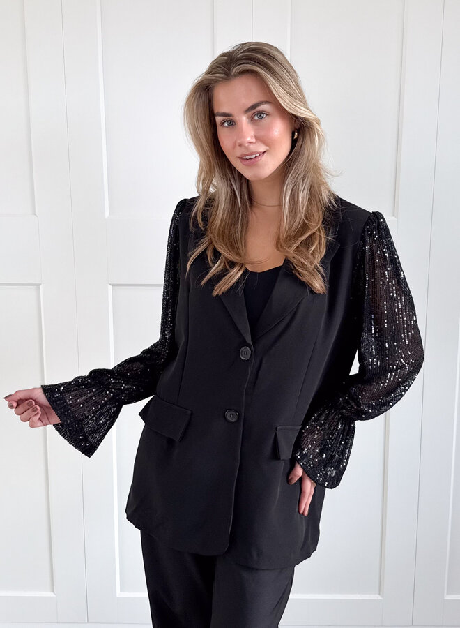 Blazer met pailletten mouwen zwart