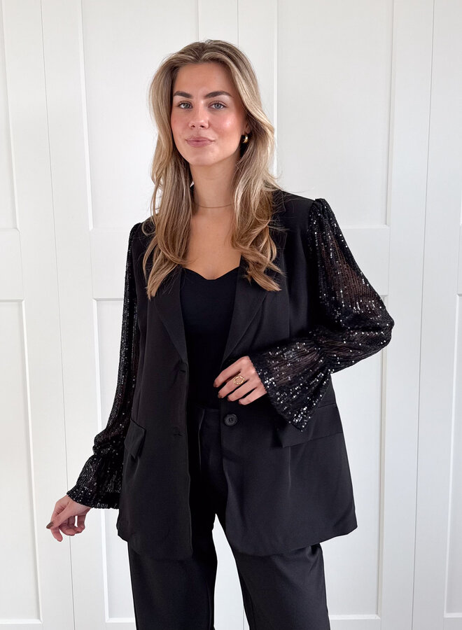 Blazer met pailletten mouwen zwart