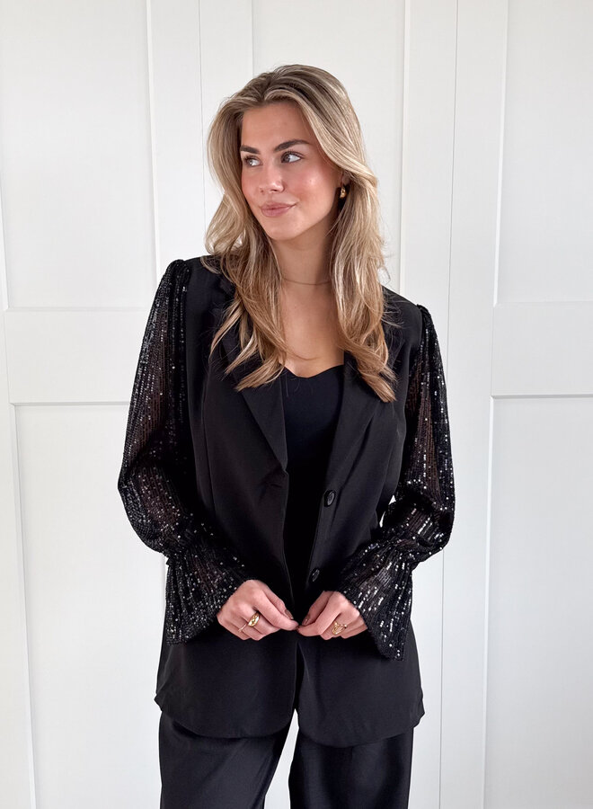 Blazer met pailletten mouwen zwart