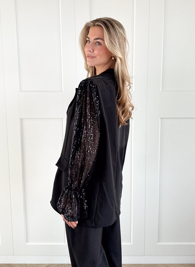 Blazer met pailletten mouwen zwart