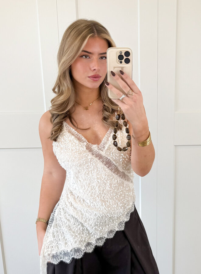 Lace velvet top off white