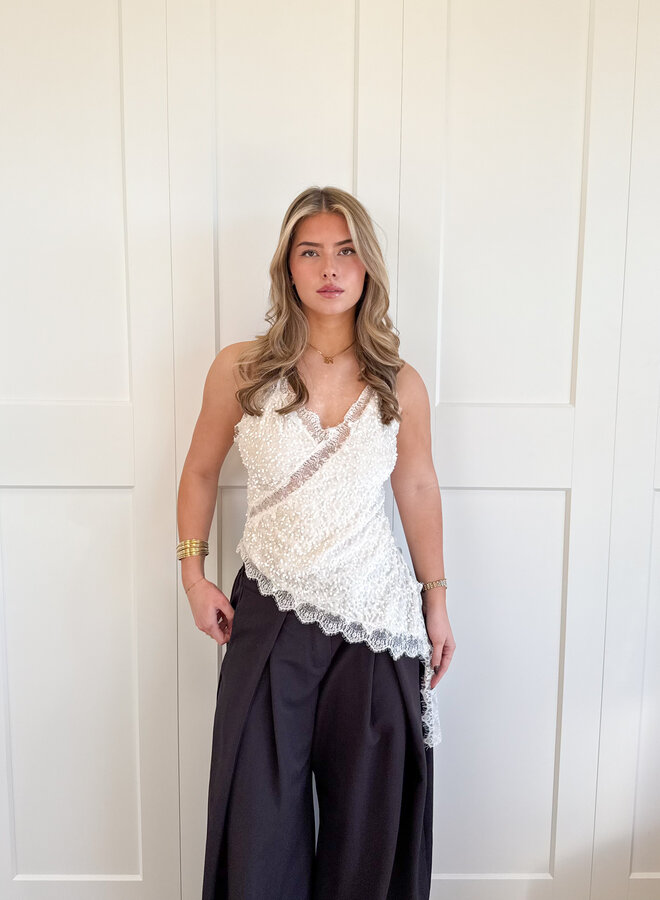 Lace velvet top off white